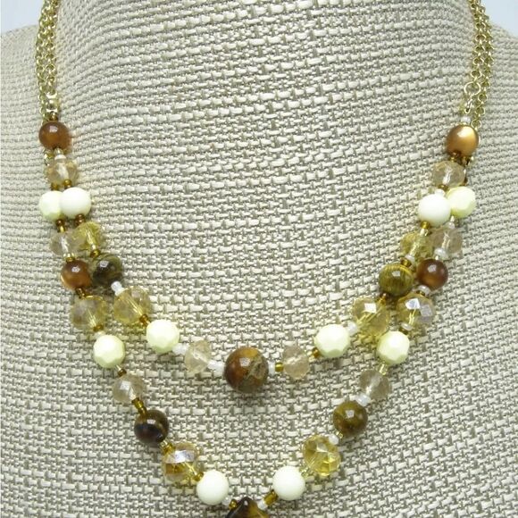 Beautiful New Multi Strand Gold Necklace with Semi Precious Stones NWT 17.5" - Picture 3 of 3